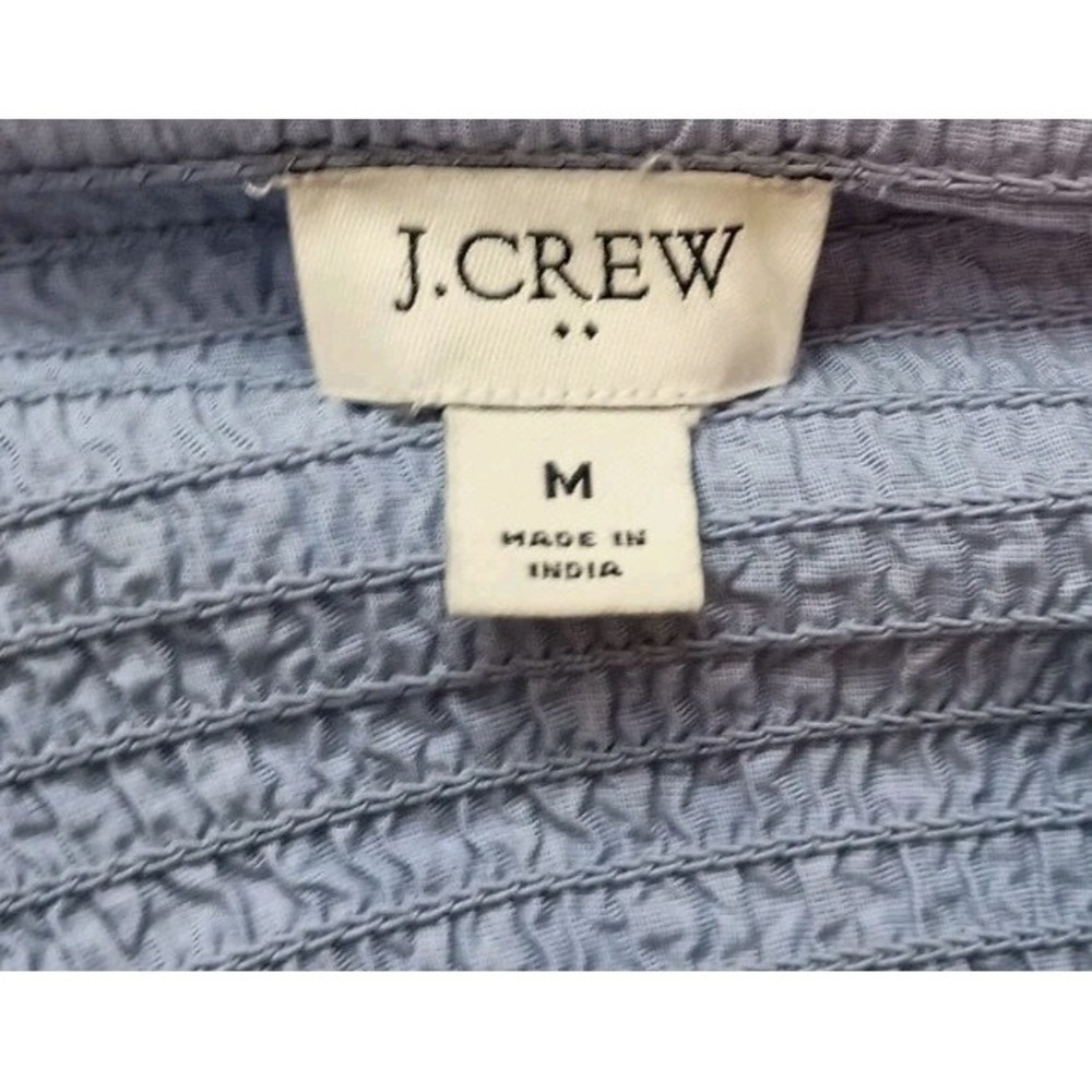 J.Crew Smocked Tie Strap Peplum Tie Top Blue Cotton Sleeveless Size M Coastal - Picture 7 of 10